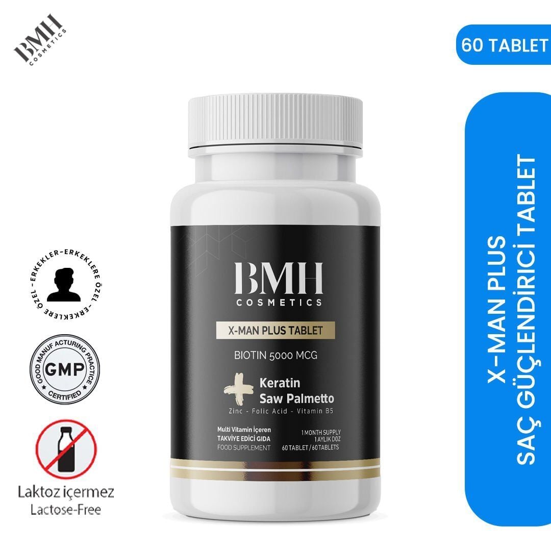 BMH X-Man Plus Saç Güçlendirici Tablet 60 Adet ( Keratin + Saw Palmetto )