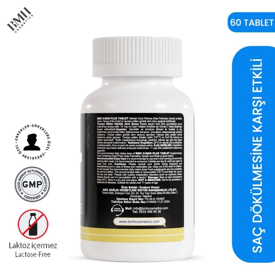 BMH X-Man Plus Saç Güçlendirici Tablet 60x2 Adet ( Keratin + Saw Palmetto )
